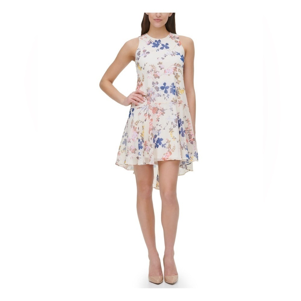 Tommy Hilfiger Womens White Floral Sleeveless Crew Neck Knee‎ Length Party Dress
